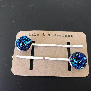 Blue or green faux druzy cabochon hair pins-pair