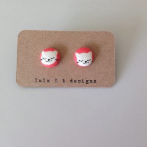 Cat earrings, cat fabric covered button earrings 1 pair