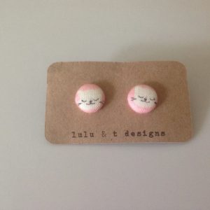 Cat earrings, cat fabric covered button earrings 1 pair