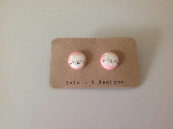 Cat earrings, cat fabric covered button earrings 1 pair