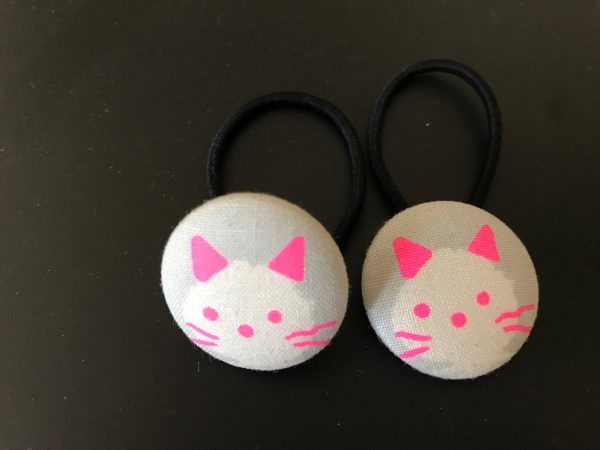 Cat hair ties, Cat fabric covered button hair tie pair