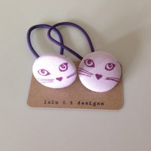 Cat hair ties, Cat fabric covered button hair tie pair