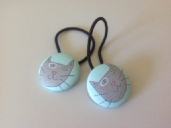 Cat hair ties, Cat fabric covered button hair tie pair