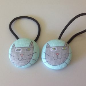 Cat hair ties, Cat fabric covered button hair tie pair