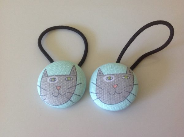 Cat hair ties, Cat fabric covered button hair tie pair