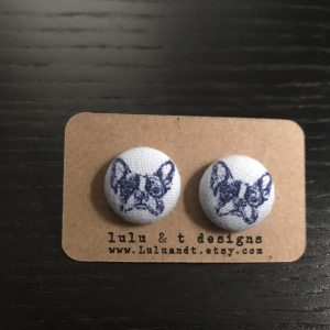 French bulldog  earrings, French bulldog fabric, French bulldog fabric covered button earrings pair