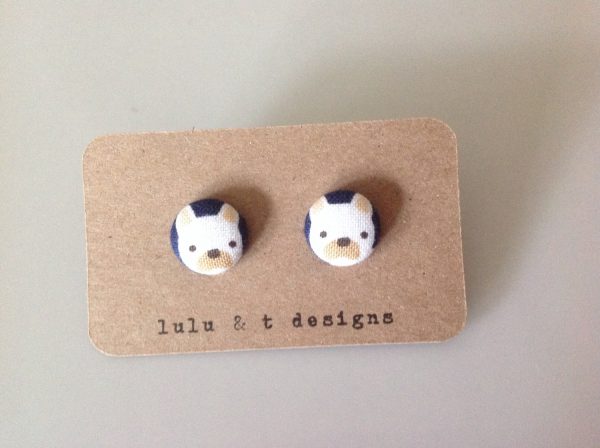 French Bulldog Earrings – French Bulldog Jewelry – French bulldog fabric covered button earrings