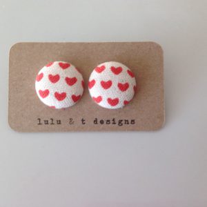 Heart fabric covered button earrings