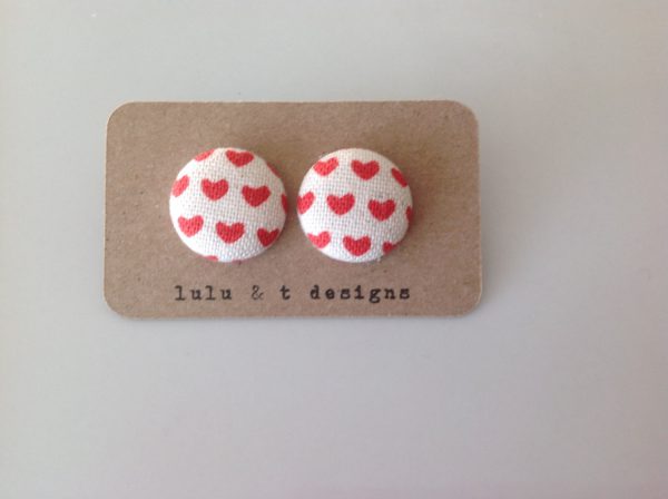 Heart fabric covered button earrings