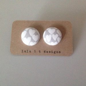 Heart fabric covered button earrings