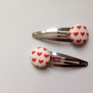 heart hair clip, heart barrette, heart fabric covered button hair clip pair