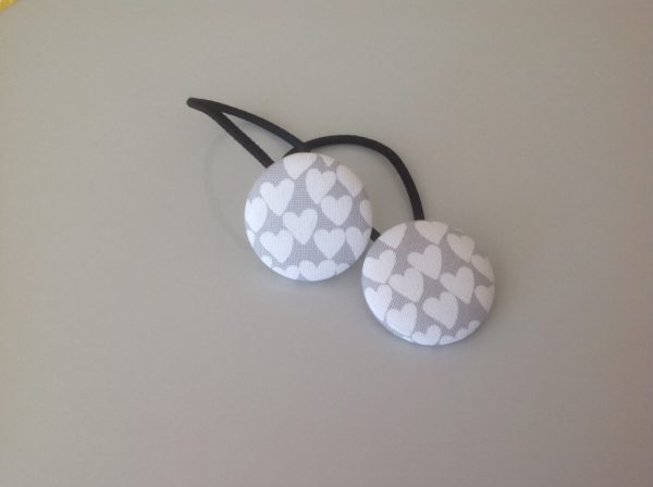 heart hair ties, heart fabric covered button hair tie pair