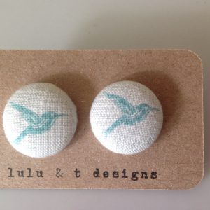 Hummingbird fabric covered button earrings