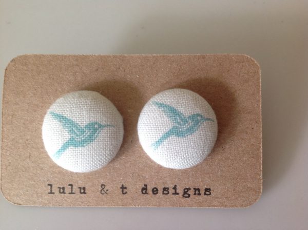 Hummingbird fabric covered button earrings