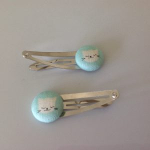 Kitty cat hair clip, cat barrette, cat fabric covered button hair clip pair