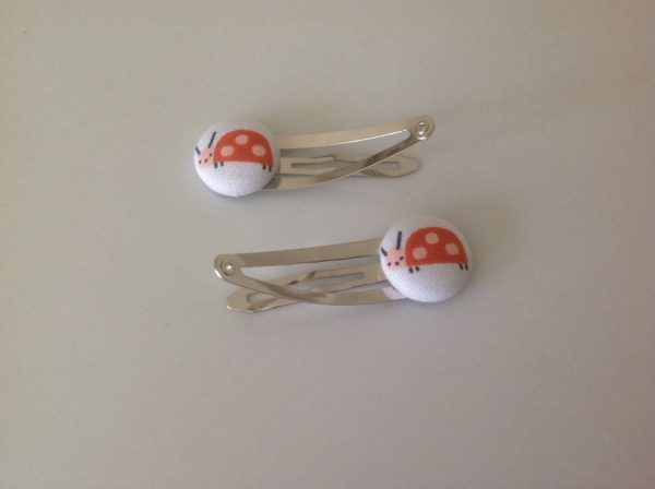 Ladybug hair clips, ladybug barrettes, ladybug fabric covered button hair clip pair