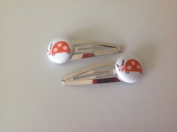 Ladybug hair clips, ladybug barrettes, ladybug fabric covered button hair clip pair