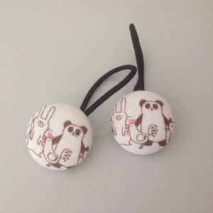 Panda and chicken and bunny hair ties, panda and bunny fabric covered button hair tie pair