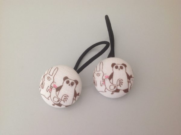 Panda and chicken and bunny hair ties, panda and bunny fabric covered button hair tie pair