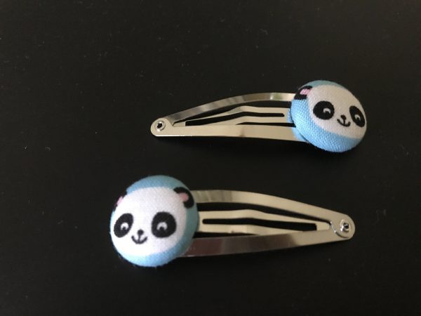 Panda hair clips, panda barrettes, panda lovers, panda fabric covered button hair clip pair