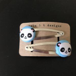 Panda hair clips, panda barrettes, panda lovers, panda fabric covered button hair clip pair