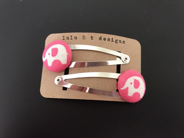 Pink Elephant barrettes hair clips