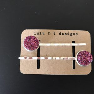 Pink faux druzy cabochon hair pins-pair