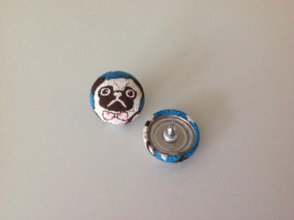 Pug Earrings – Pug Jewelry – Pug fabric covered button earrings – Perfect gift for pug owners and pug lovers