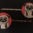 pug, pug hair pin, pug fabric covered button bobby pin pair