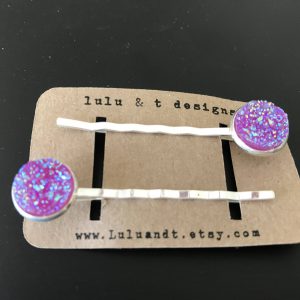 Purple faux druzy cabochon hair pins-pair