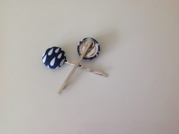 Rain drop bobby pin, Rain drop fabric covered button bobby pin pair