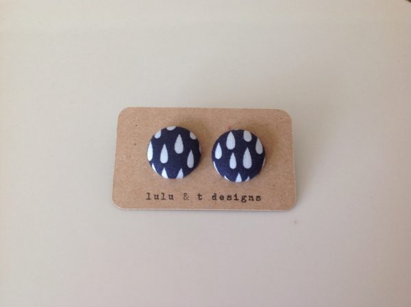 Rain drop fabric covered button earrings