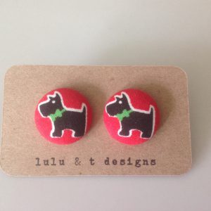 Scottie earrings, Scottish Terrier fabric, Scottie fabric covered button earrings pair