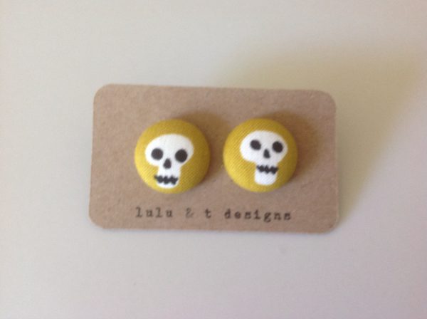 Skull fabric covered button earrings