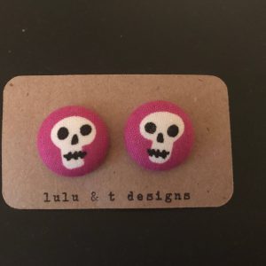 Skull fabric covered button earrings