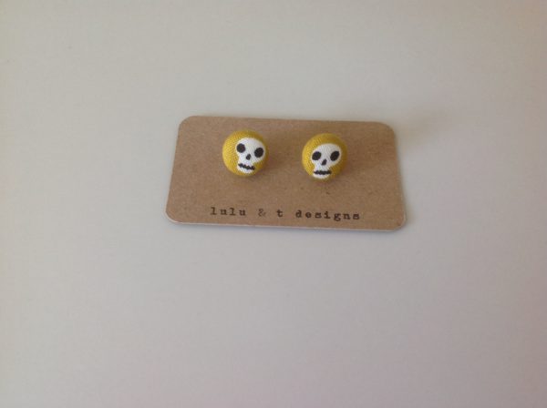 Skull fabric covered button earrings studs