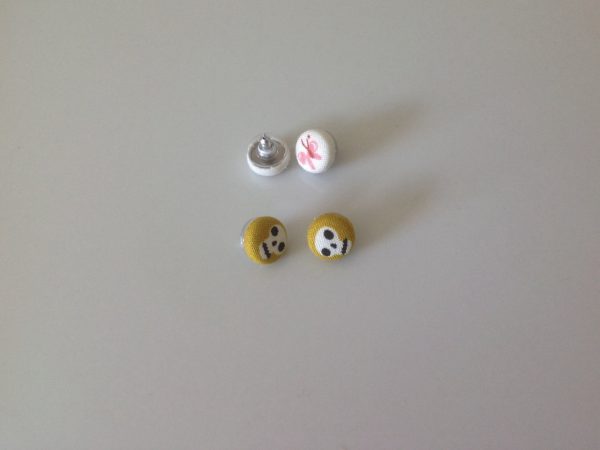 Skull fabric covered button earrings studs