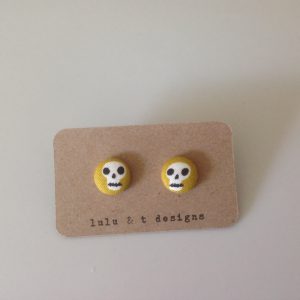 Skull fabric covered button earrings studs