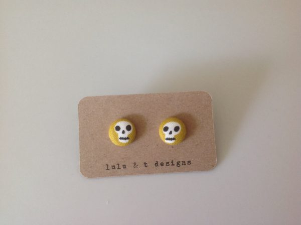 Skull fabric covered button earrings studs