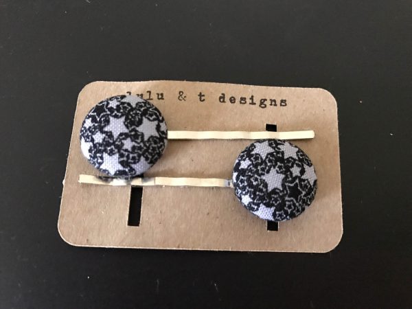 Star fabric covered button bobby pin pair, Star hair pin, star hair accessory