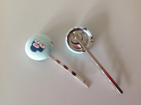 Sushi, sushi bobby pin, Sushi  fabric covered button bobby pin pair