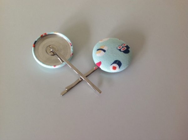 Sushi, sushi bobby pin, Sushi  fabric covered button bobby pin pair