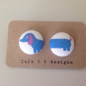 Weiner dog earrings, Weiner dog fabric, dachshund fabric covered button earrings pair