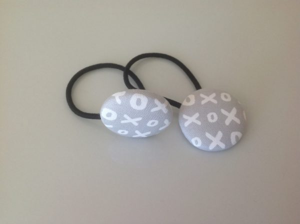 XOXO hair ties, XOXO fabric covered button hair tie pair