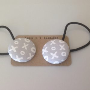 XOXO hair ties, XOXO fabric covered button hair tie pair