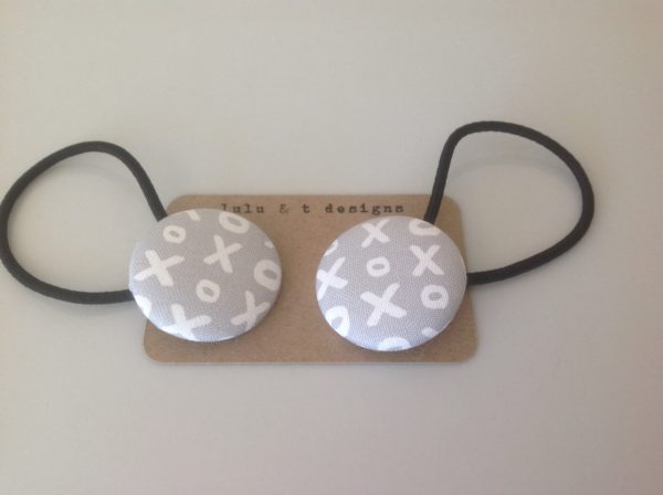 XOXO hair ties, XOXO fabric covered button hair tie pair